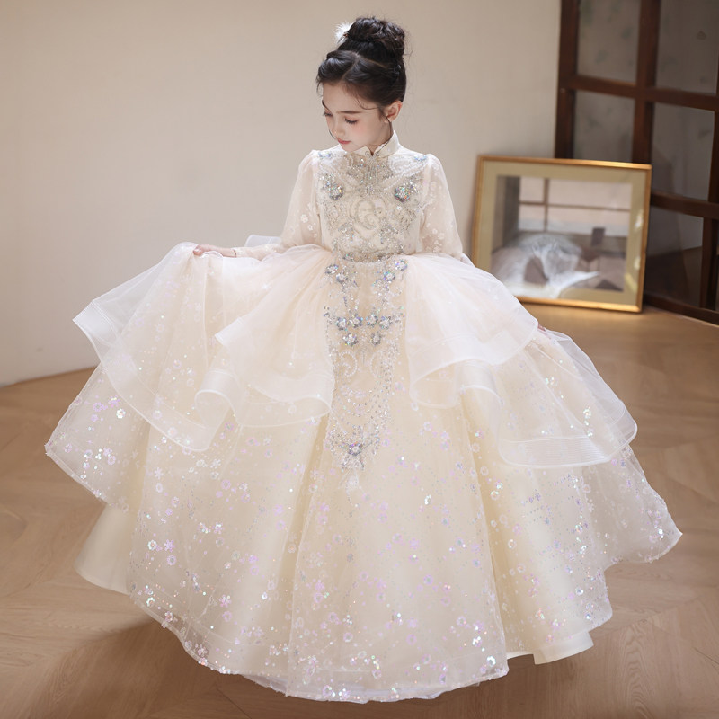 花童婚礼小女孩礼服高端秋冬女童生日公主裙主持人钢琴演奏演出服