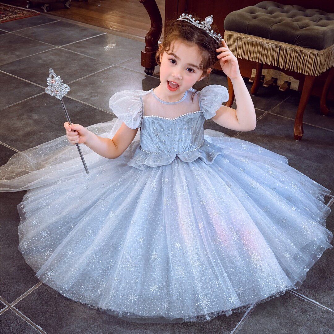 女童艾莎公主裙夏季新款2026爱莎冰雪奇缘生日礼服儿童网纱连衣裙