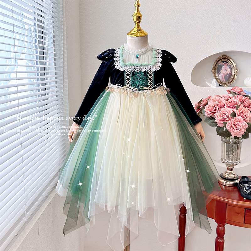 安娜公主裙子女童秋冬新款礼服裙