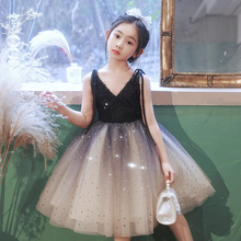 儿童晚礼服女童钢琴演奏黑色演出服小女孩主持人高端蓬蓬公主裙子