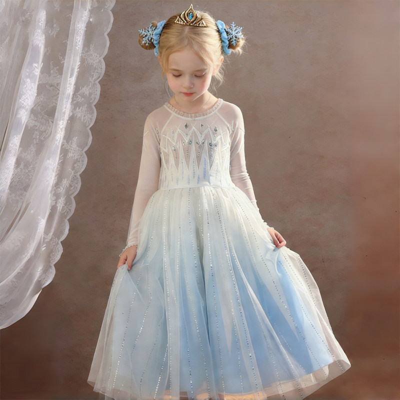 女童艾莎公主裙2026新款夏季冰雪奇缘爱莎生日礼服渐变儿童连衣裙