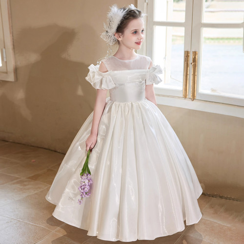 白色女童晚礼服花童婚礼蓬蓬裙