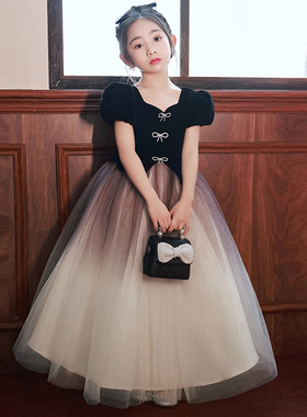 女童公主裙轻奢小众高端黑色晚礼服儿童走秀主持钢琴演奏演出服装