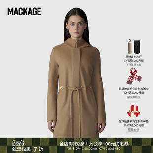 MACKAGE女士 BLITHE经典抽绳收腰连帽休闲长款外套大衣