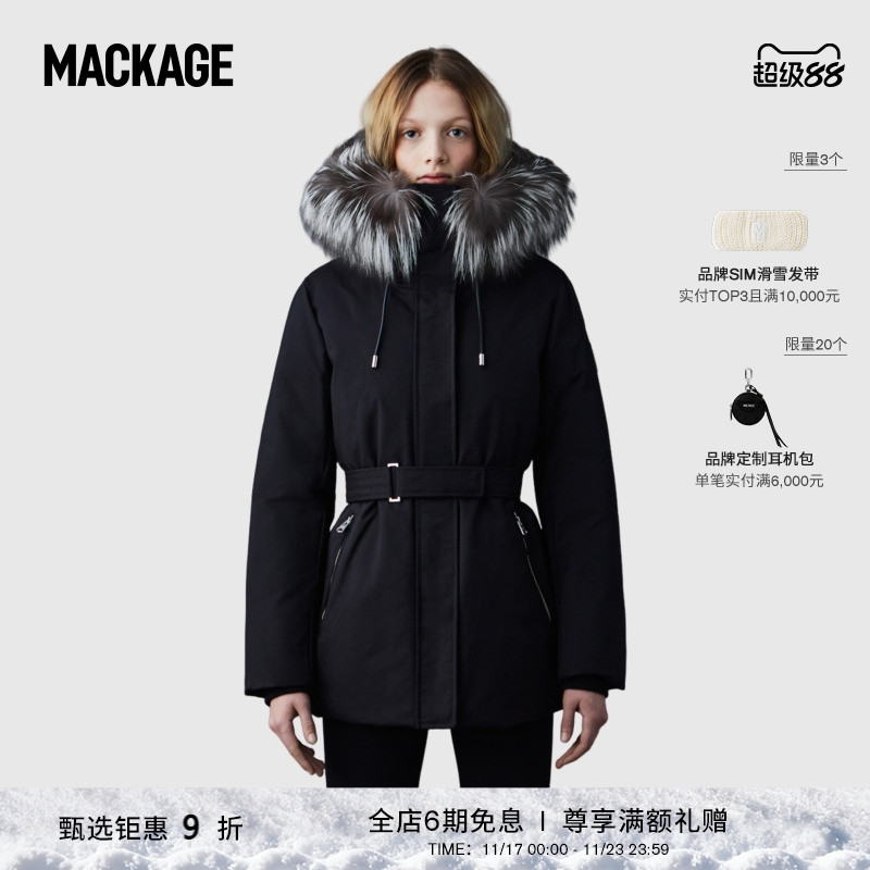 MACKAGE女士毛领中长收腰羽绒服