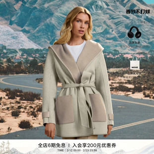 【早春新品】MACKAGE女士 PAYA气质收腰中长款连帽翻领大衣外套