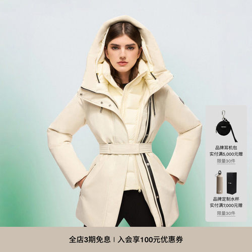 MACKAGE女士毛领中长收腰羽绒服