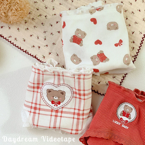 内裤红色爱心小熊复古舒适棉质