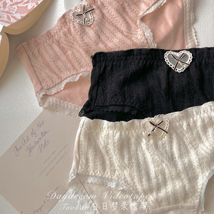 甜牛奶 洛丽塔 棉质软糯日系可爱蕾丝爱心少女内裤 甜美舒适三角裤