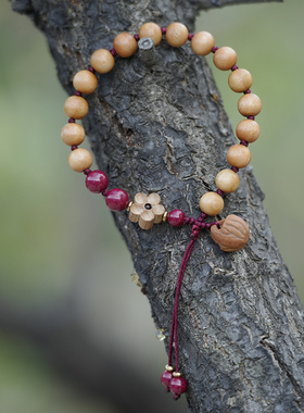 新款老桃木手链女真朱砂手串本命年编织红绳宝宝吓护惊防佛珠随身