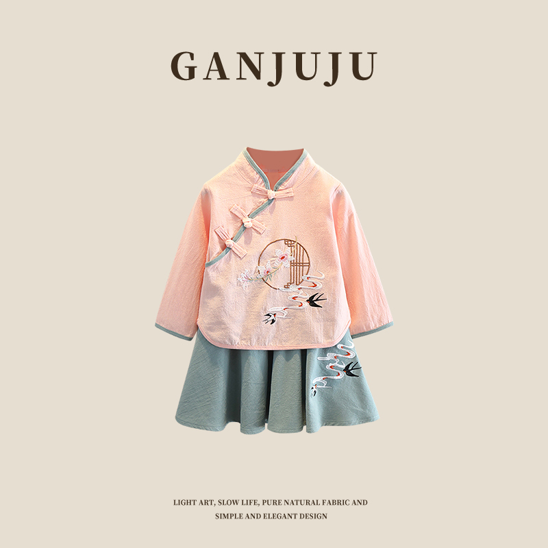 儿童汉服国学服春秋季男童唐装长袖套装复古朗诵演出服装高端刺绣