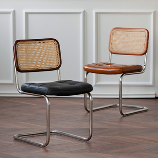 藤编椅子北欧实木家用设计师餐椅中古椅网红咖啡厅酒店休闲ins椅