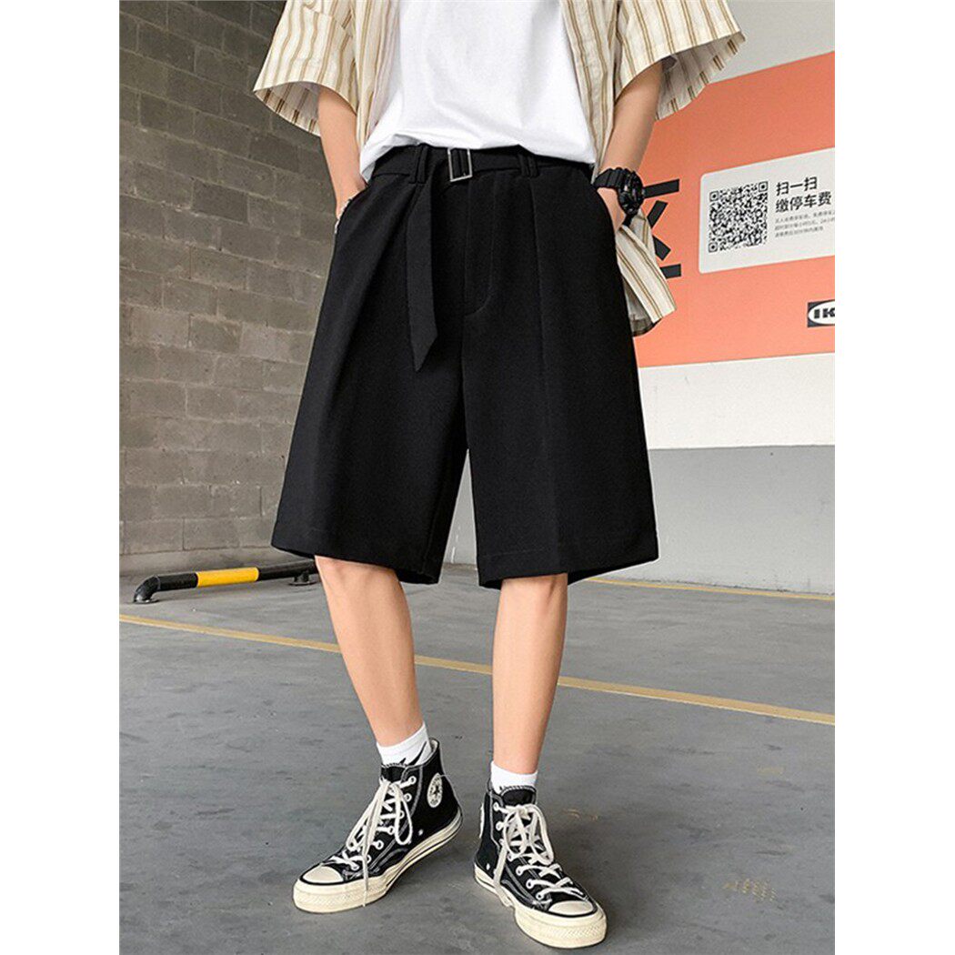 黑色西装短裤男夏季宽松过膝男生五六分dk西裤高级感男装痞帅裤子