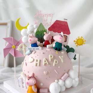 飾擺件一家四口插件豬生肖甜品臺(tái)烘焙用品配件 軟陶可愛小豬蛋糕裝
