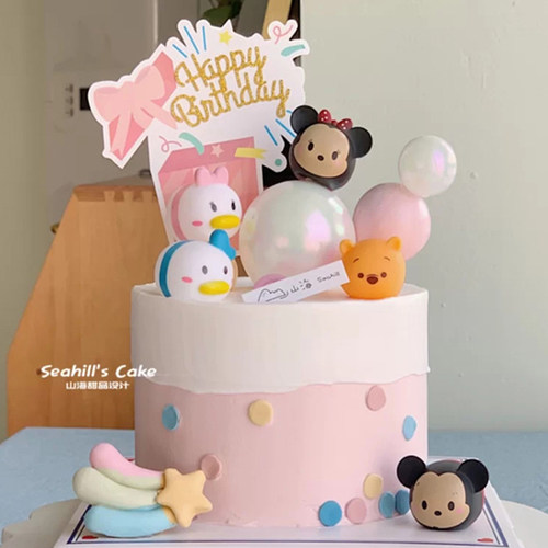 网红生日蛋糕装饰Q版迷您米奇米妮鸭子叠叠乐动物小公仔烘焙摆件