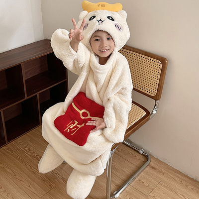珊瑚绒儿童睡衣加厚冬季男童睡袋