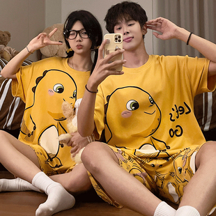 情侣睡衣2025新款奶龙夏季纯棉薄款短袖男款同款可外穿家居服套装