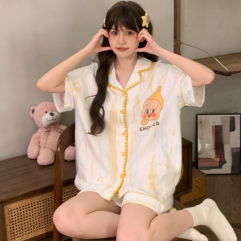 星星人儿童睡衣夏季纯棉薄款套装