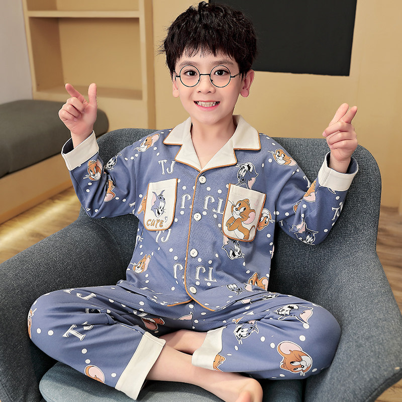 猫和老鼠儿童睡衣男孩春秋季纯棉开衫男童套装小孩子中大童家居服