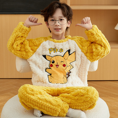 珊瑚绒睡衣儿童套装男童法兰绒