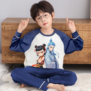 中大童空调服 儿童睡衣春秋季 纯棉薄款 长袖 衣服男童那吒家居服套装