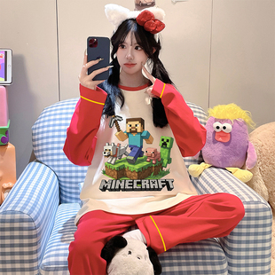 我的世界睡衣女款纯棉长袖春秋家居服2026马年本命年衣服红色套装