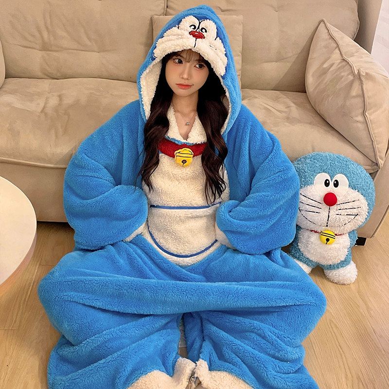 叮铛猫连体睡衣女秋冬季卡通搞怪
