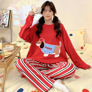 睡衣女腊肠狗初中生家居服少女红色新年战袍2026马年长袖纯棉套装