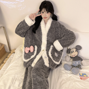 女款睡衣冬季珊瑚绒hellokitty冬绒家居服套装初中生少女冬天衣服