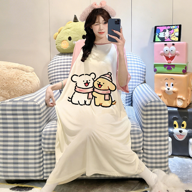 睡衣女莫代尔夏季睡裙短袖薄款