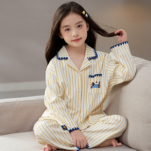 女童睡衣初中生腊肠狗中大童2026新款全棉家居服春季开衫儿童套装