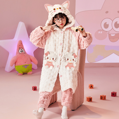 儿童睡衣珊瑚绒冬季女童睡袍冬装