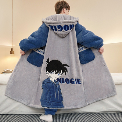 珊瑚绒睡袍男款睡衣秋冬加厚套装