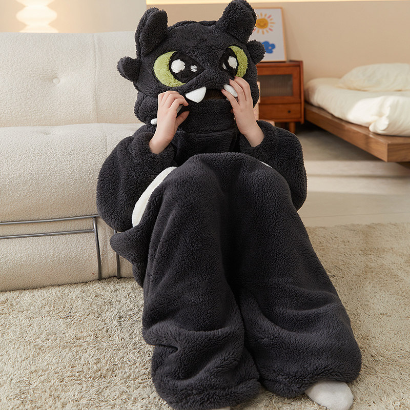 珊瑚绒儿童连体睡衣冬季女童加厚睡袋2025新款中大童无牙仔家居服