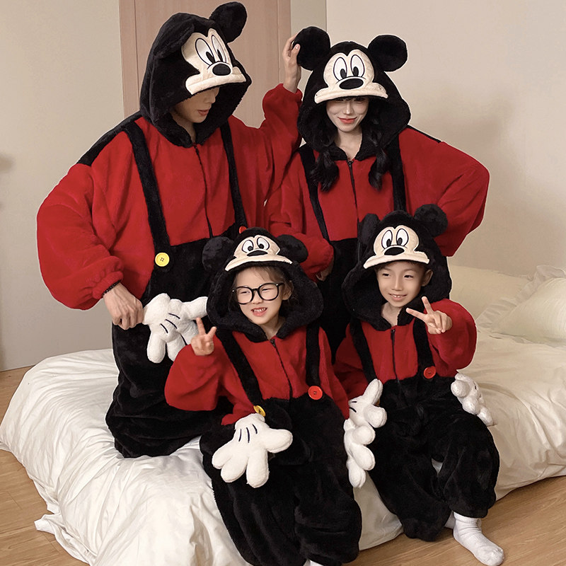 珊瑚绒加厚保暖睡衣儿童冬季连体衣可外穿卡通亲子家居服冬天睡袋