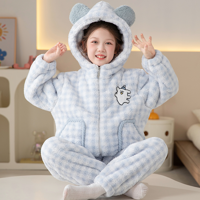 女童睡衣秋冬季儿童珊瑚绒套装线
