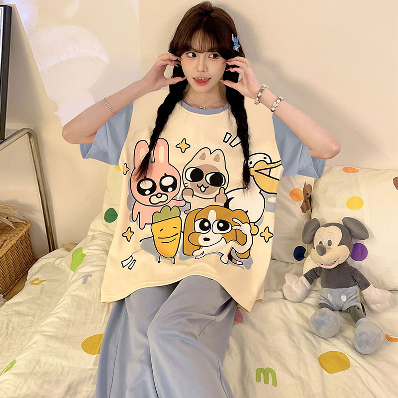 纯棉女童短袖睡衣夏季儿童套装