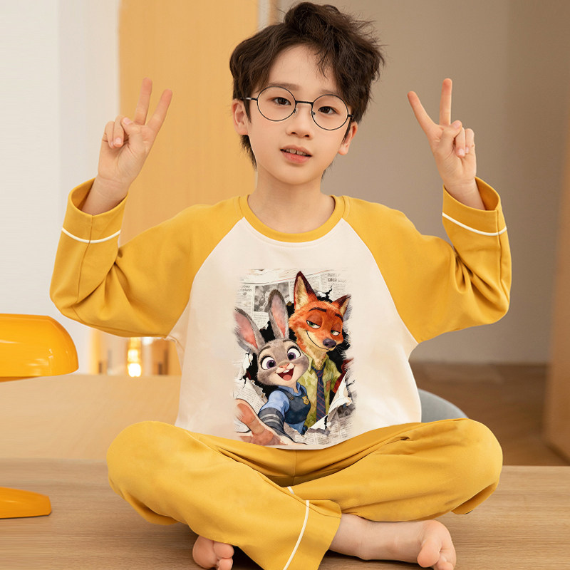 男童睡衣疯狂动物城儿童长袖春秋季纯棉套装朱迪尼克青少年家居服