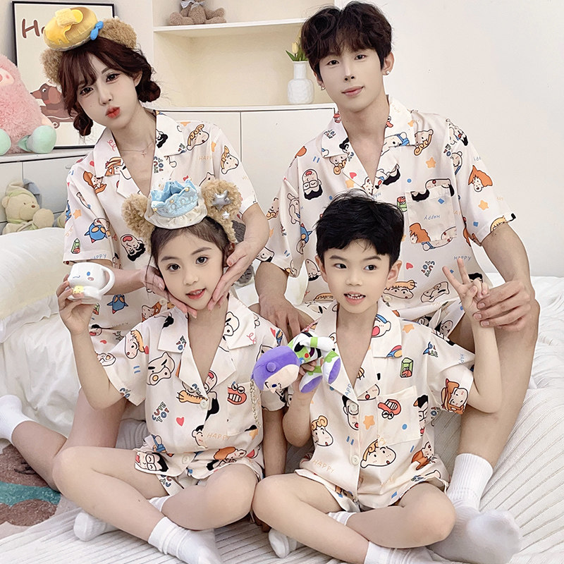 2026新款冰丝睡衣亲子一家三口短袖母女父子夏天空调房儿童家居服