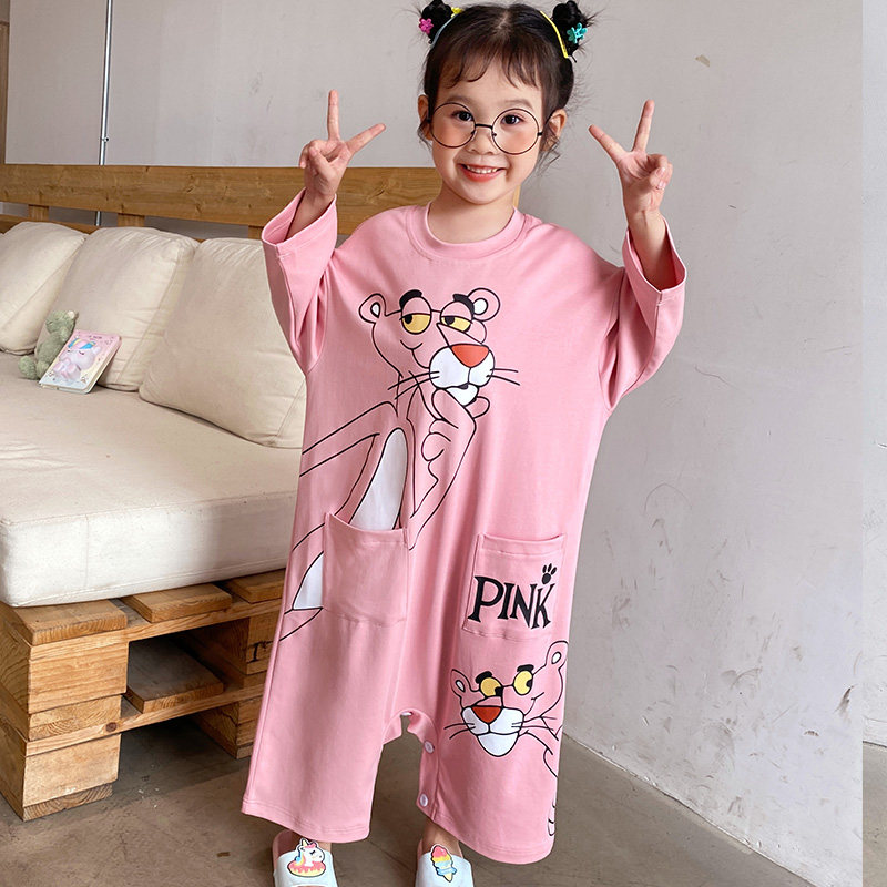 女童连体睡衣长袖纯棉2021年新款儿童卡通睡裙女生连体家居服女孩