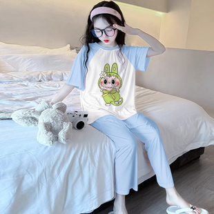 套装 女童睡衣莫代尔薄款 七分裤 夏季 儿童拉布布女孩大童家居服 半袖