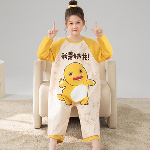 春秋季女童长袖连体衣奶龙儿童睡衣中大童纯棉秋款睡袋女孩家居服