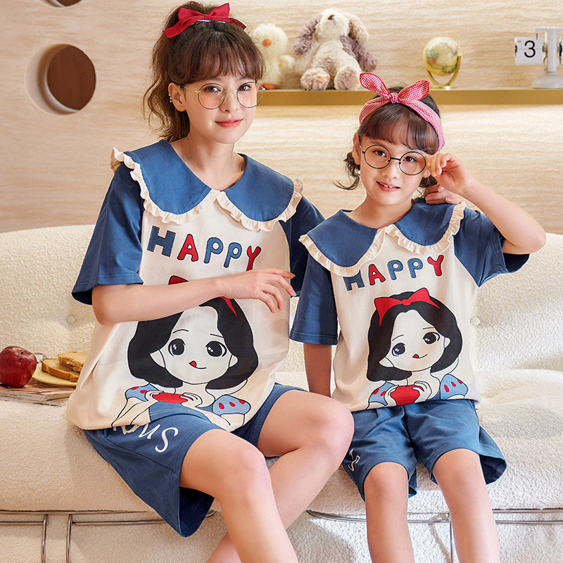 亲子装睡衣母女夏季儿童短袖短裤小女孩中大童宝宝夏天薄款家居服