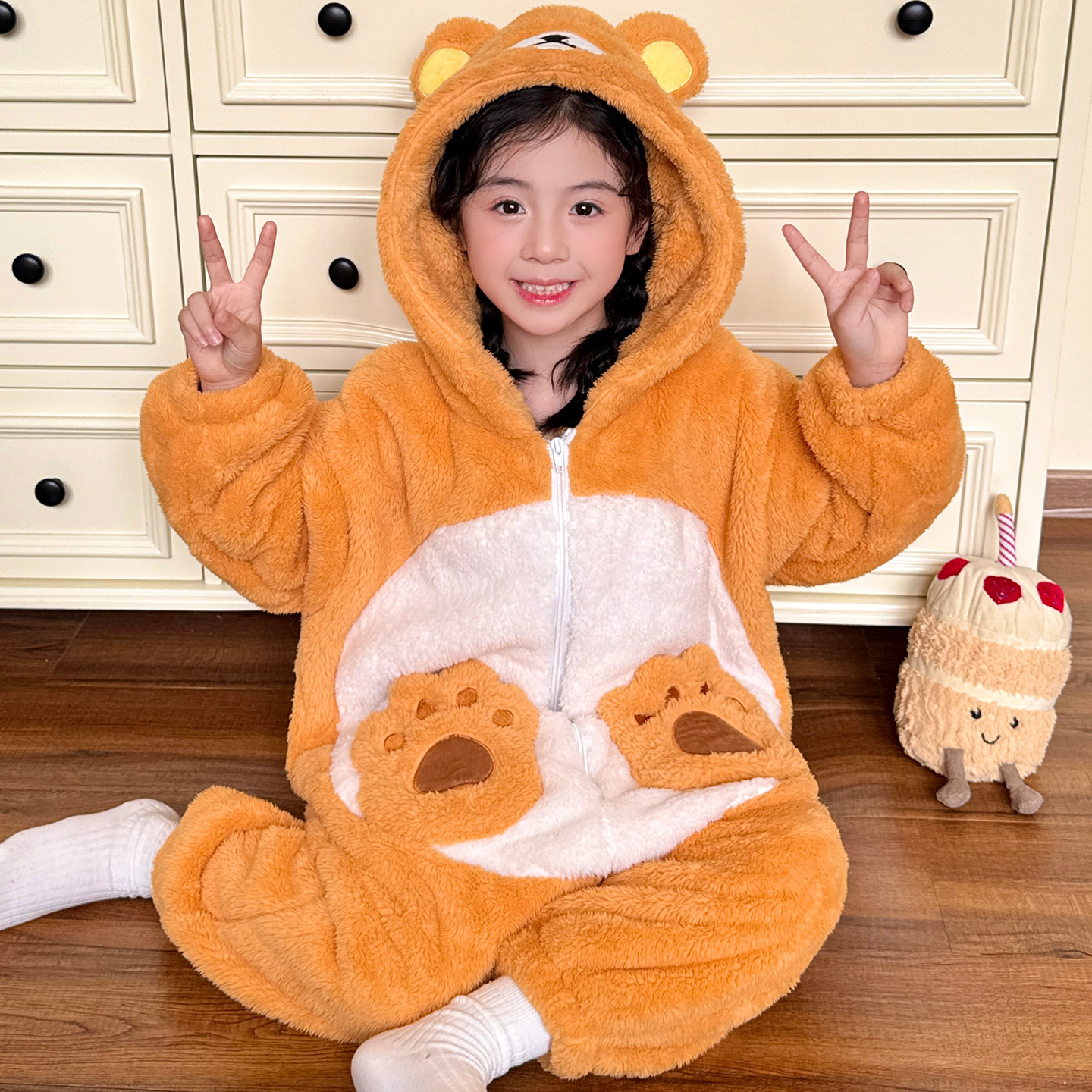 连体睡衣女童加绒厚冬季儿童睡袋