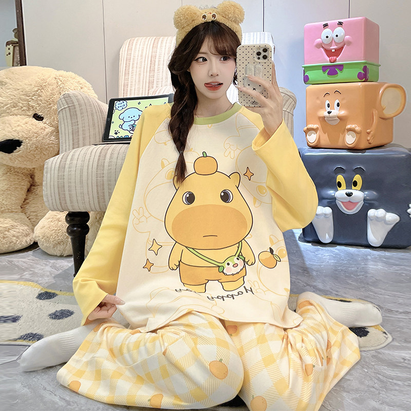 睡衣女款秋冬季纯棉长袖大码夏天