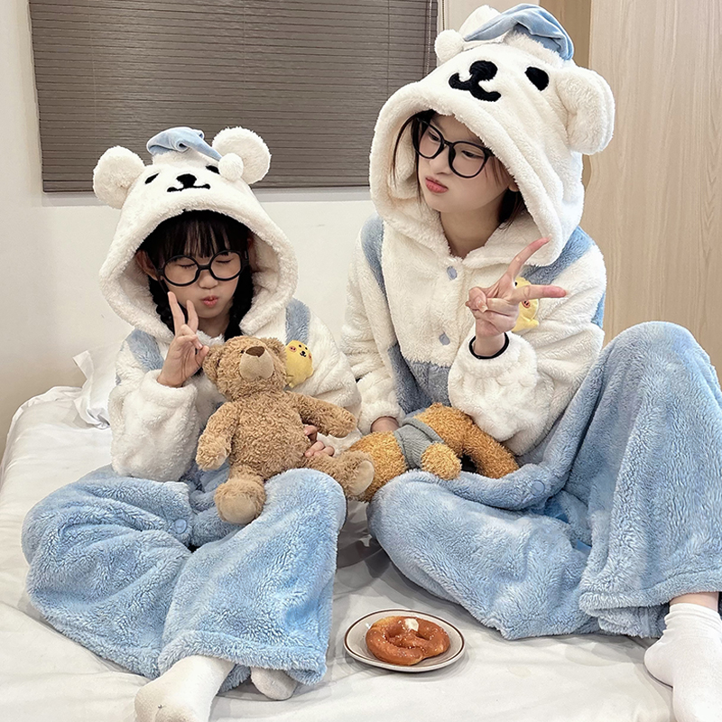 冬季珊瑚绒睡衣母女亲子装家居服