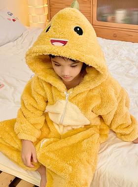 奶龙连体睡衣男童珊瑚绒2025款宝宝保暖睡袋冬季儿童家居服防着凉