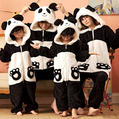 可爱小熊连体睡衣秋冬季亲子装一家三口四口珊瑚绒加厚加绒家居服