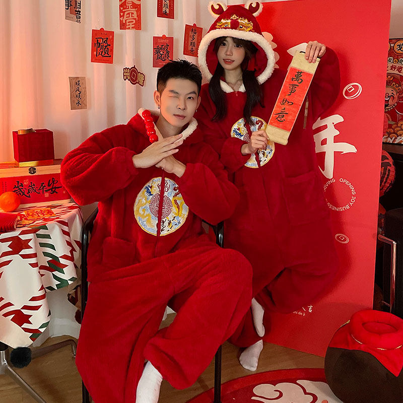 情侣睡衣秋冬季珊瑚绒红色连帽连体衣男女喜庆结婚毛绒保暖家居服,女士内衣/男士内衣/家居服,睡衣/家居服套装,淘宝优惠券,粉丝福利购,淘宝优惠卷