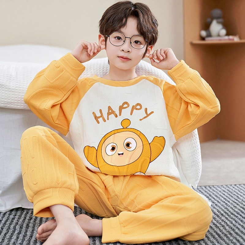 男童睡衣儿童秋冬款空气棉保暖家居服男孩青少年6-12岁13冬季套装